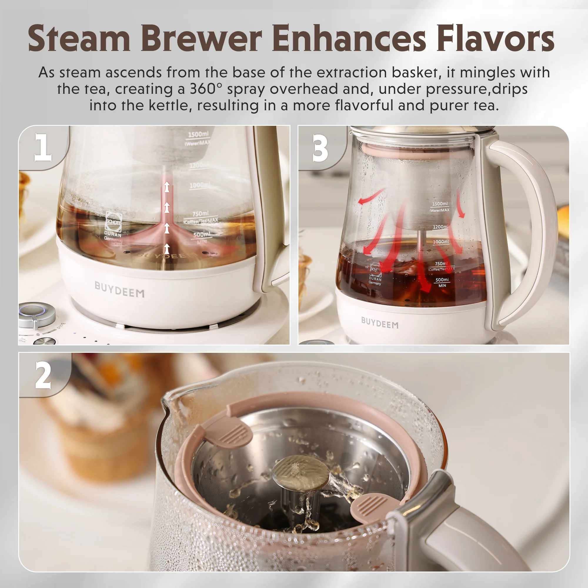 K156 Multi-function Tea and Coffee Maker 1.5L, Oat White - Image 4