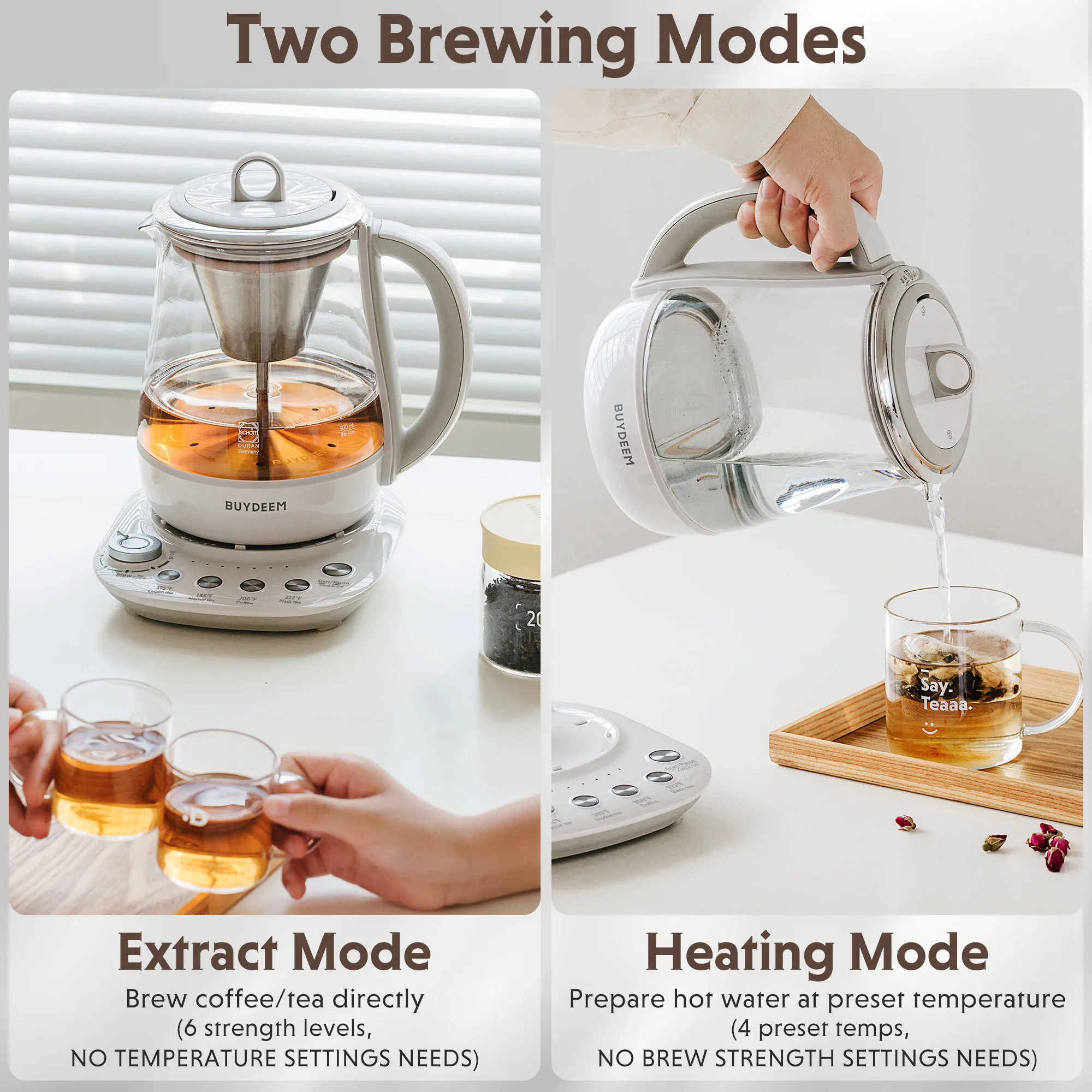 K156 Multi-function Tea and Coffee Maker 1.5L, Oat White - Image 6