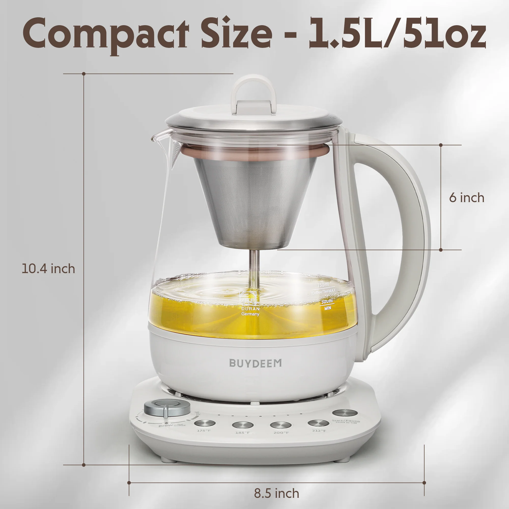 K156 Multi-function Tea and Coffee Maker 1.5L, Oat White - Image 7