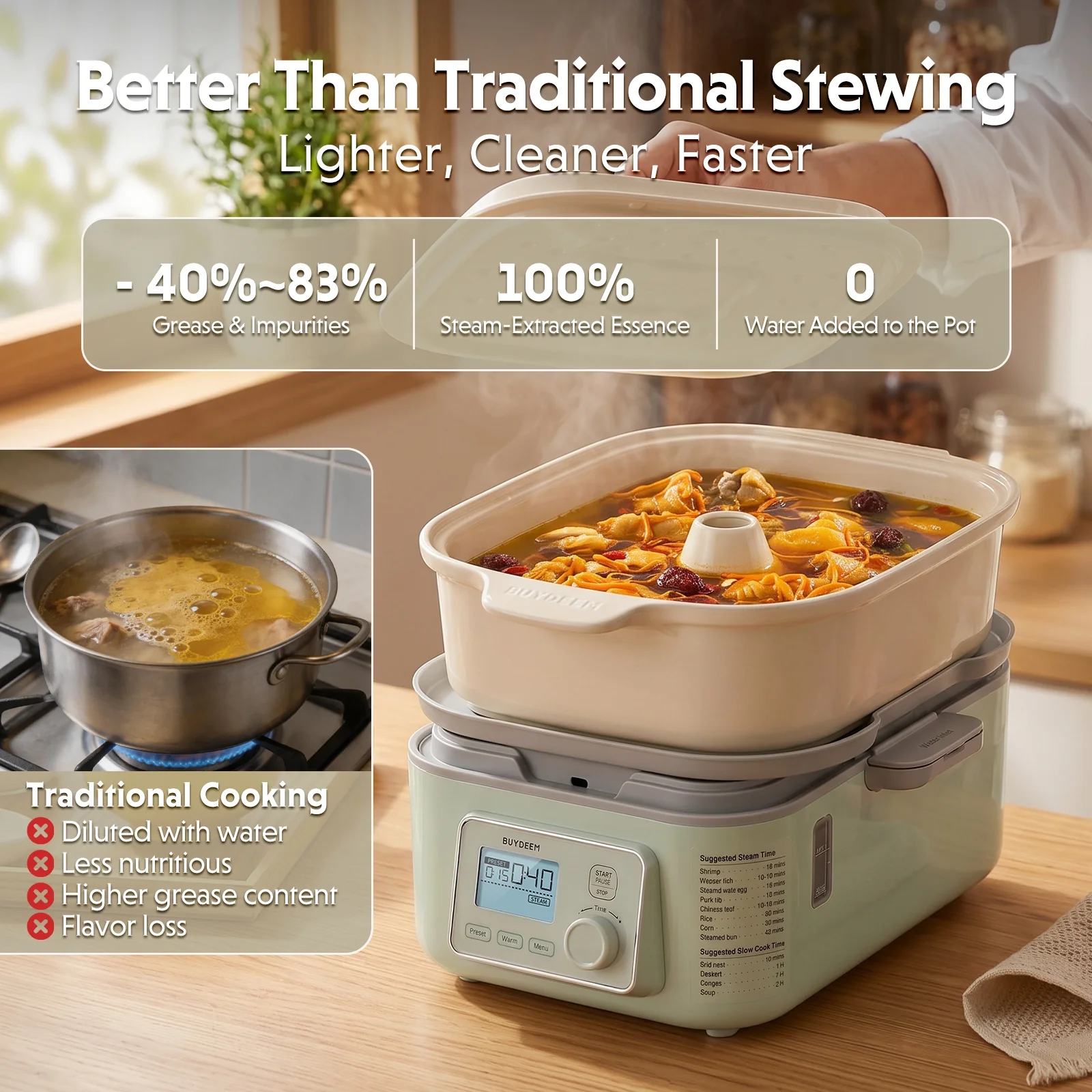 G553 Electric Food Steamer with Waterless Ceramic Steam Pot - Bundle Offer - Image 3